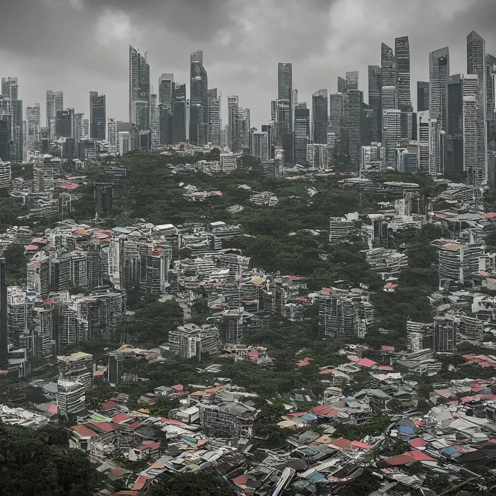 Image similar to singapore, post - apocalyptic