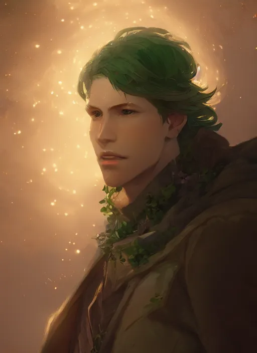 Image similar to a portrait of the male emerald herald in the garden, intricate, tone mapped, ambient lighting, highly detailed, digital painting, artstation, concept art, sharp focus, by makoto shinkai and akihiko yoshida and hidari and wlop