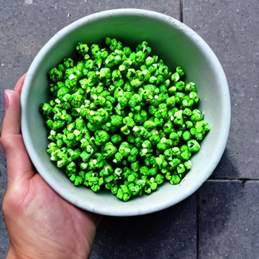 Image similar to photo of green popcorn, award winning, epic