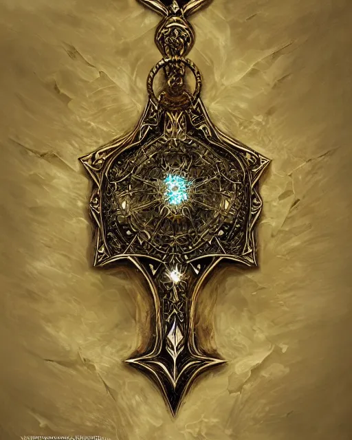 Image similar to close up shot of an amulet, d & d, fantasy, intricate, elegant, highly detailed, digital painting, artstation, concept art, smooth, sharp focus, illustration, in the style of realistic digital art