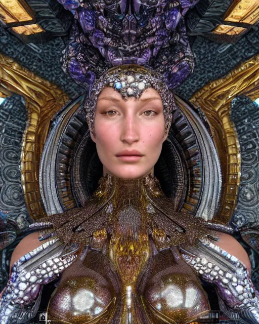 Image similar to a highly detailed metahuman 4 k close up render of an alien goddess bella hadid monument renaissance in iris van herpen dress schiaparelli in diamonds crystals swarovski and jewelry iridescent in style of alphonse mucha gustav klimt trending on artstation made in unreal engine 4