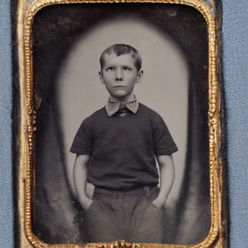 Image similar to tintype photo, boy with arms for legs