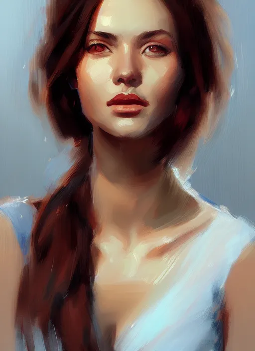 Image similar to portrait of a gorgeous young woman in the style of stefan kostic, artstation, concept art