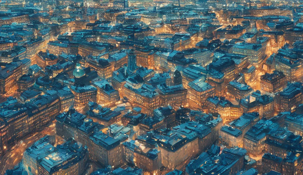 Image similar to a beautiful painting of a stockholm city sweden, cinematic angle, studio lighting, movie concept, trending on artstation, octane render, 8 k, ultra high detail