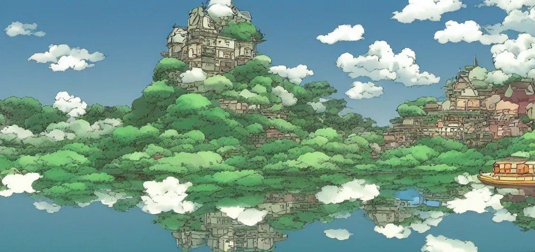 Prompt: Studio Ghibli Wallpaper, a cloudy day