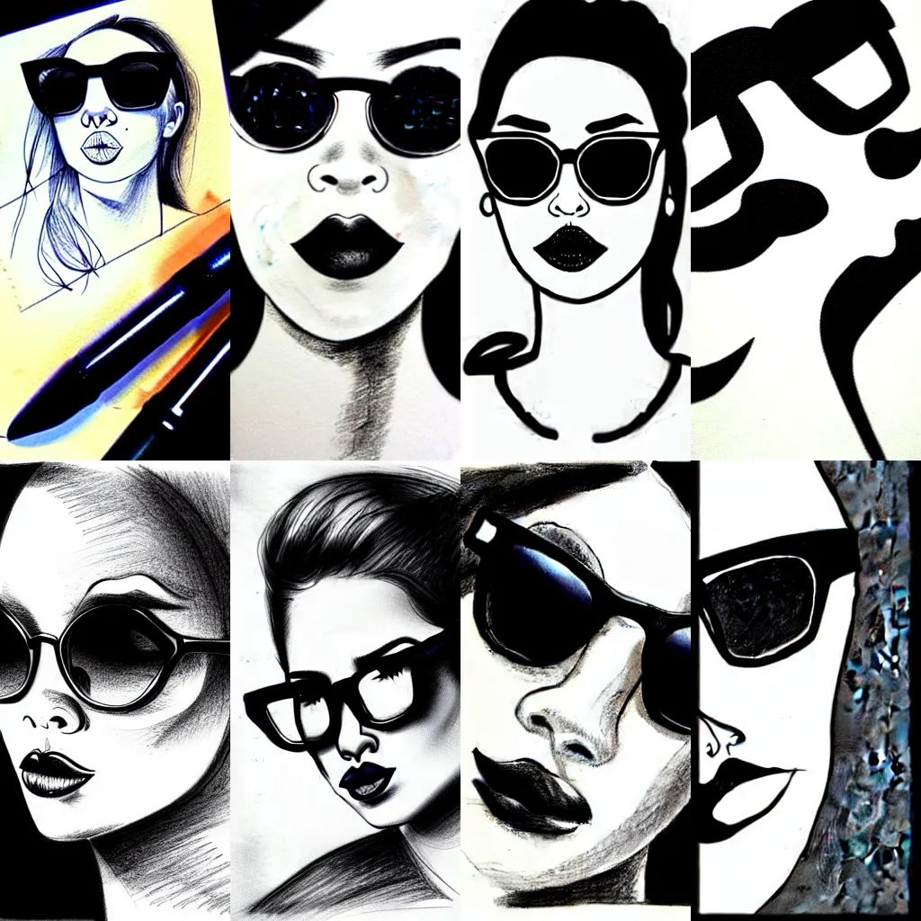 Prompt: portrait duck face in sunglasses, realistic, ink, line drawing, sketch, fineart