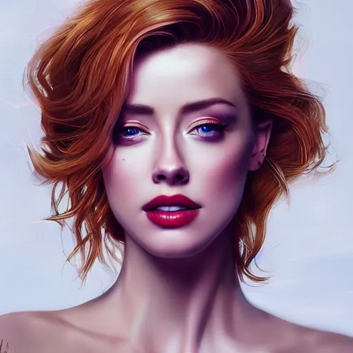 Image similar to photo of a gorgeous christina hendricks amber heard hybrid in the style of stefan kostic, realistic, professionally, professionally color graded, half body shot, victoria's secret, sharp focus, 8 k high definition, insanely detailed, intricate, elegant, art by stanley lau and artgerm