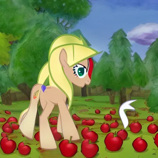Image similar to Applejack rearing up in an apple orchard, Earth Pony, Equestria, MLP:FIM