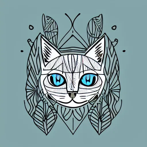 Image similar to tattoo sketch of a cat with one eye, monstera, on a canva, organic ornament, minimalism, line art, vector