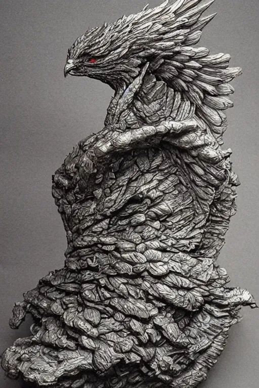 Image similar to hyperdetailed brutalist sculpture of a phoenix by berto lardera illustrated by alan lee