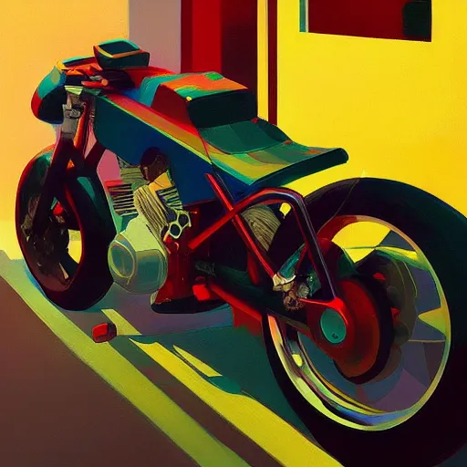 Prompt: 🌈 abstract concept motorcycle by atey ghailan and edward hopper
