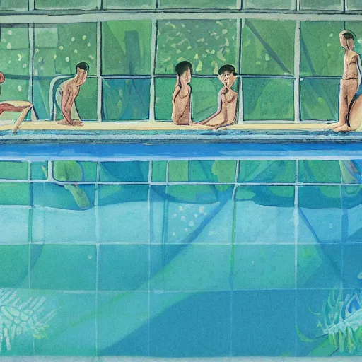 Prompt: illustration the swimming pool by maila favre