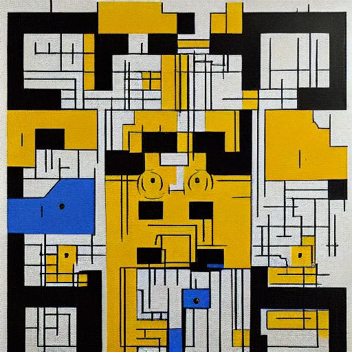 Image similar to pac - man - maze!!!! painting by mondrian