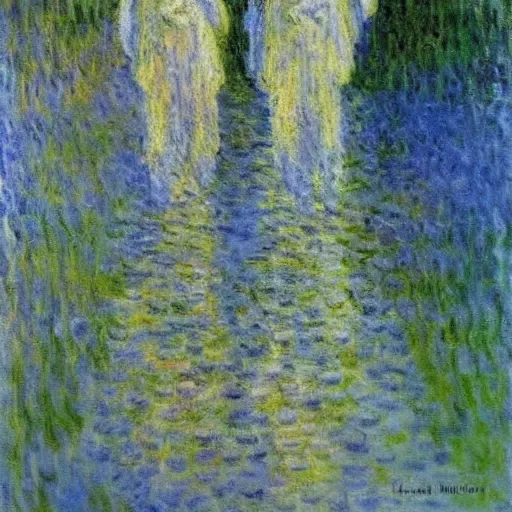 Image similar to knifework reveals angelic reality, painting by claude monet