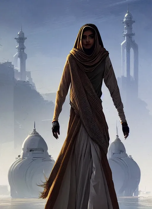 Image similar to epic futuristic pakistan clothes. highly detailed, digital painting, concept art, smooth, sharp focus, illustration, art by greg rutkowski