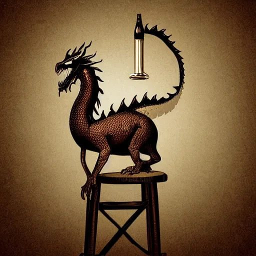 Image similar to dragon sitting on a high top stool waiting patiently for a drink, digital art