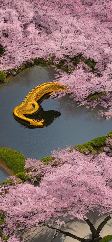 Image similar to aerial photo of dragon at a sakura tree, side shot, by shunji dodo, 8 k resolution, high quality ”