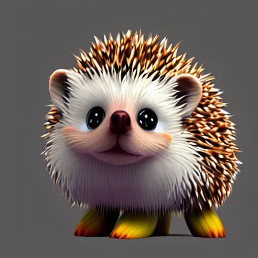 Prompt: colorful furry cute hedgehog 3d render