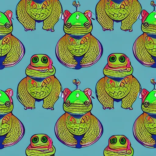 Prompt: repeating fabric pattern of a frog