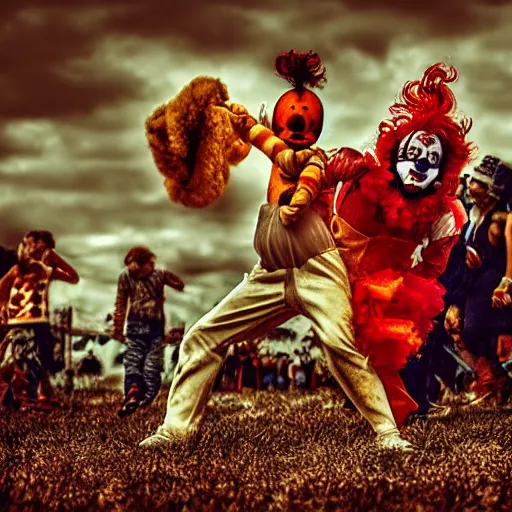 Prompt: fighting clowns. Award winning photography