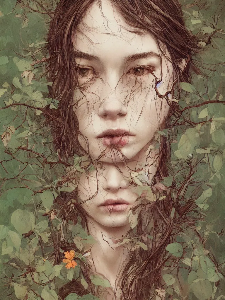 Image similar to artist james jean and sam spratt beautiful illustration of a nature - loving women in the woods, high detail, artstation, natural colors,