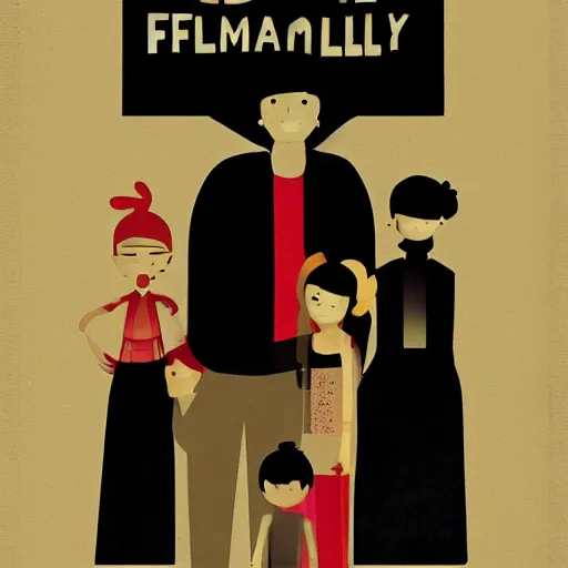 Prompt: a poster design of a miserable black family by adhira putra,