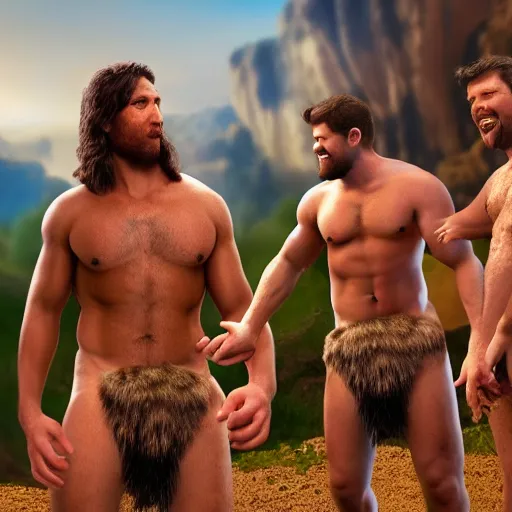 Prompt: cavemen bachelor party at wedding in real life, intricate, highly detailed, detailed, hyper realistic, 4 k, 8 k uhd, realistic, great detail