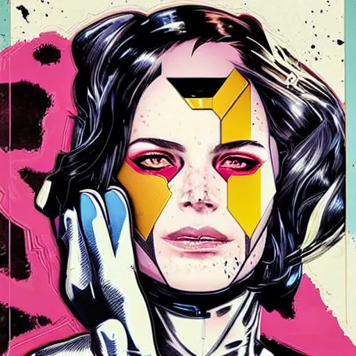 Image similar to portrait of a female android, by MARVEL comics and Sandra Chevrier