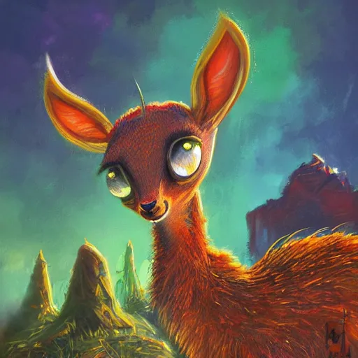 Image similar to a dik dik monster colorful, digital art,environment background shed, a shed in the background, fantasy, magic, trending on artstation, ultra detailed, professional illustration by Basil Gogos