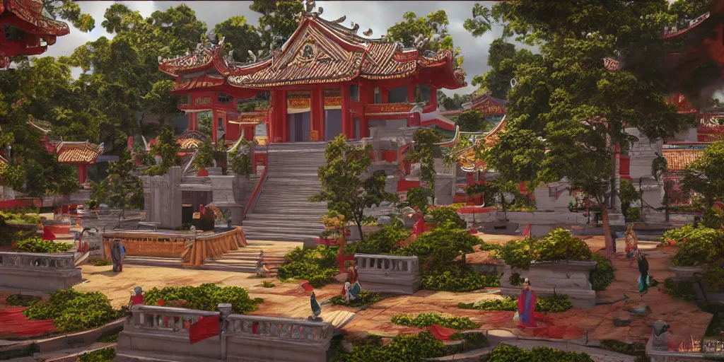 Image similar to vietnamese temple scene, side scroller, 2 d game art background, sharp, detailed, intricate, game level design, cinematic lighting, ultrarealistic, photorealistic, trending on artstation, in the style of vinodh sivaraja