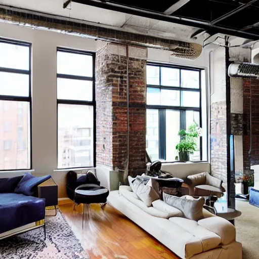 Image similar to trendy downtown loft with contemporary murals on the wall, modern textures, and patterns, interior design, gorgeous architecture