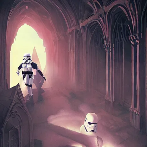 Prompt: Storm Troopers in Hogwarts, intricate, elegant, fantasy, highly detailed, digital painting, concept art, Junji Ito, sharp focus, illustration, beautiful volumetric lighting, epic light, artstation, magic hour lighting, colorful, sunshine, springtime, art by Sylvain Sarrailh