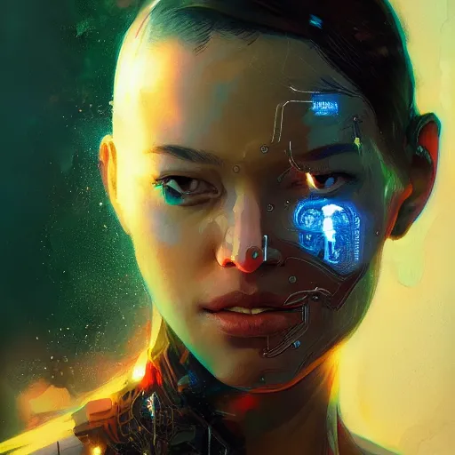 Image similar to cyborg holographic, translucent, detailed portrait, intricate complexity, by greg rutkowski, artgerm, ross tran, conrad roset, takato yomamoto, ilya kuvshinov. 4 k, beautiful, cinematic dramatic atmosphere