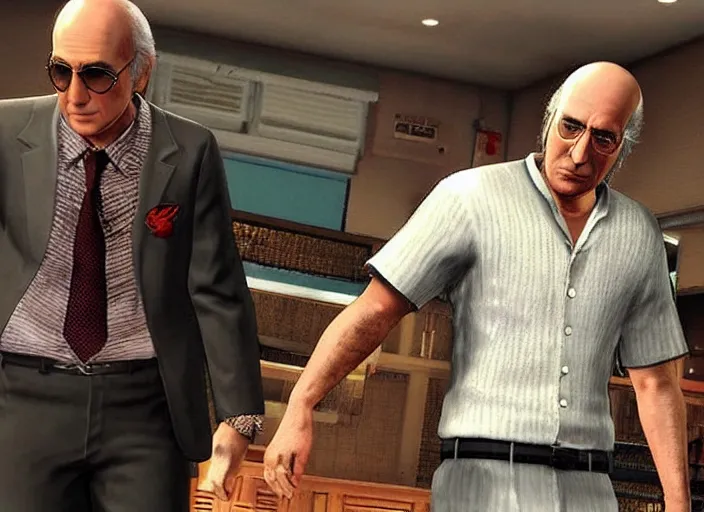 Image similar to video game still of larry david in the video game yakuza zero,