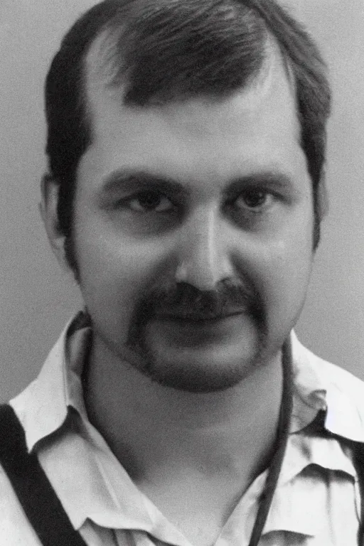 Prompt: extremely detailed closeup portrait arrest photo of the programmer who killed the middle manager who bought an ibm mainframe and actually thought that was a good idea.