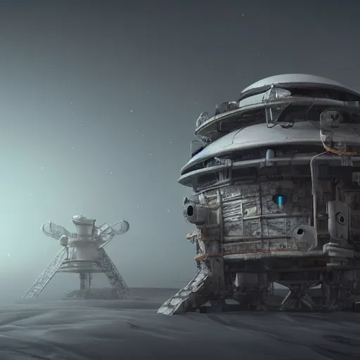 Image similar to an abandoned outpost in a blizzard on the moon europa, intricate artwork by tooth wu and wlop and beeple, octane render, hyper realism, 8 k