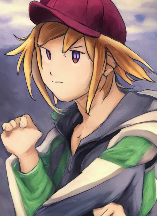 Image similar to An epic fantasy pokemon anime style portrait painting of a young blonde boy thief