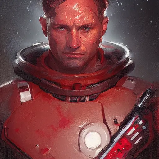 Image similar to portrait of a man by greg rutkowski, a soldier of the galactic triunvirate wearing a red and white tactical gear, star wars expanded universe, highly detailed portrait, digital painting, artstation, concept art, smooth, sharp foccus ilustration, artstation hq