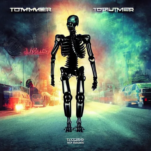 Image similar to terminator of the globalus decrymanus, album cover, realistic, surreal,