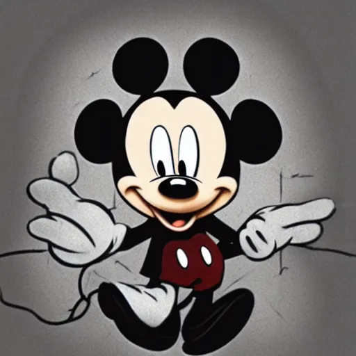 Prompt: Mickey Mouse as a horror character in Outlast