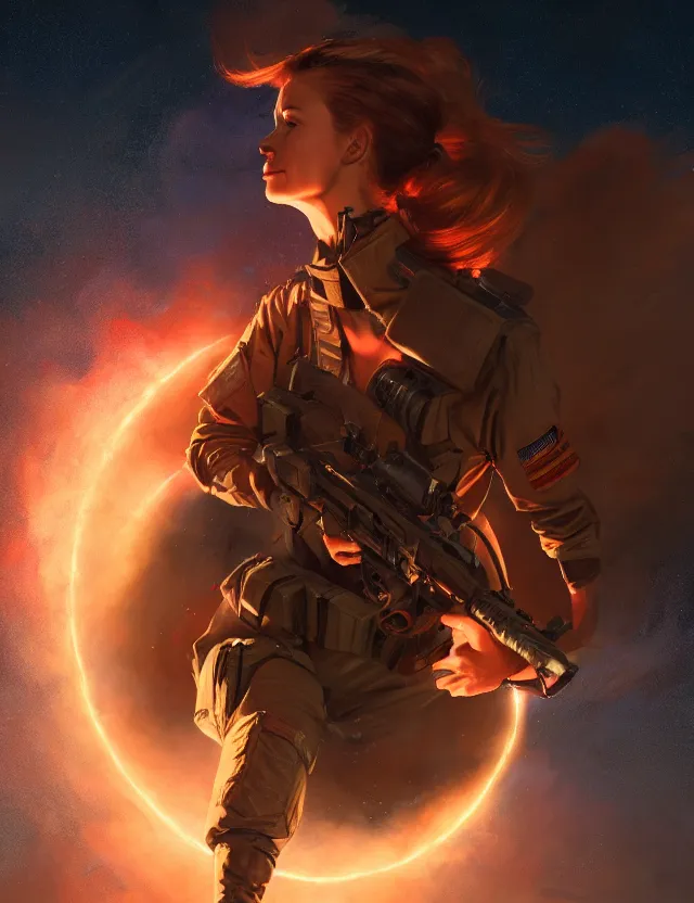 Image similar to a brown - haired woman in a military uniform hovering in the air glowing with red light and crackling energy, by frank fazetta and peter mohrbacher, trending on artstation, digital art, 4 k resolution, detailed, high quality, sharp focus, hq artwork, coherent, insane detail, concept art, character concept, character full body portrait