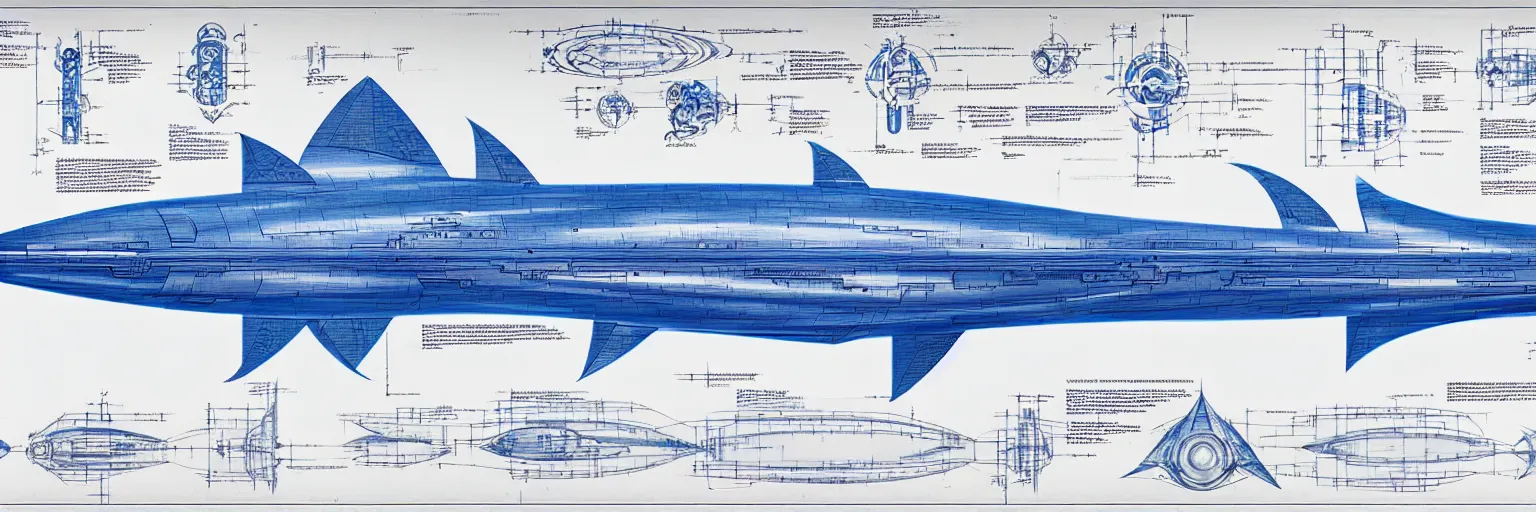 Image similar to blueprint for a sentient starship, technical drawing with annotations and notes in the margins, algorithms and physics equations, concept design by peter mohrbacher and craig mullins and hiroshi yoshida and james jean and frank frazetta and michael whelan and andreas rocha