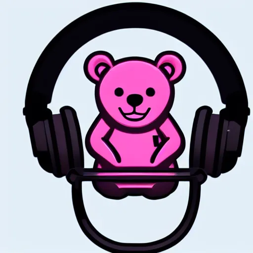 Image similar to iconic vector logo of cute cuddly pink bear with a podcast microphone, melodic, headphones, music, streaming, dreamy, isometric, adorable, octane render, golden ratio, 4k UHD, iconic design