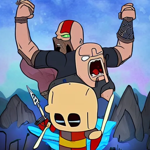 Prompt: god of war in the style of adventure time