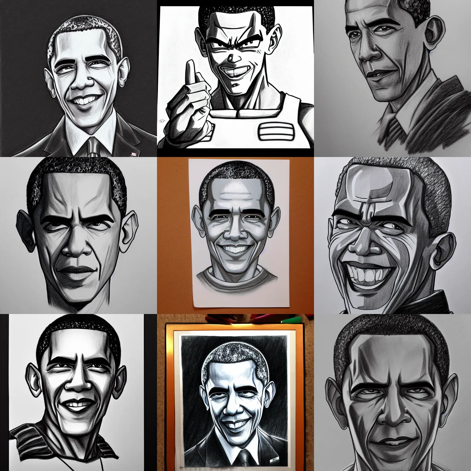 Prompt: Portrait of Obama in Dragon Ball Z, pencil sketch