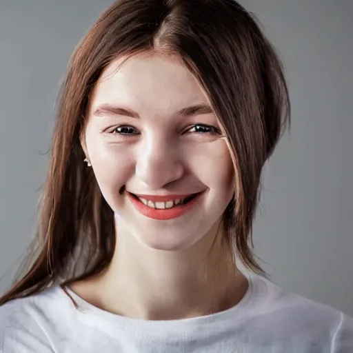 Prompt: woman from scandinavia, 2 0, years old, smiling and looking directly, portrait painting, white background, art