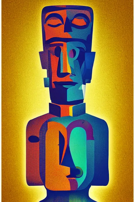 Image similar to cubist moai statue cutout digital illustration cartoon colorful beeple