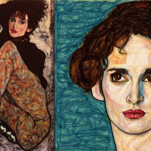 Image similar to winona Ryder in the style of egon schiele