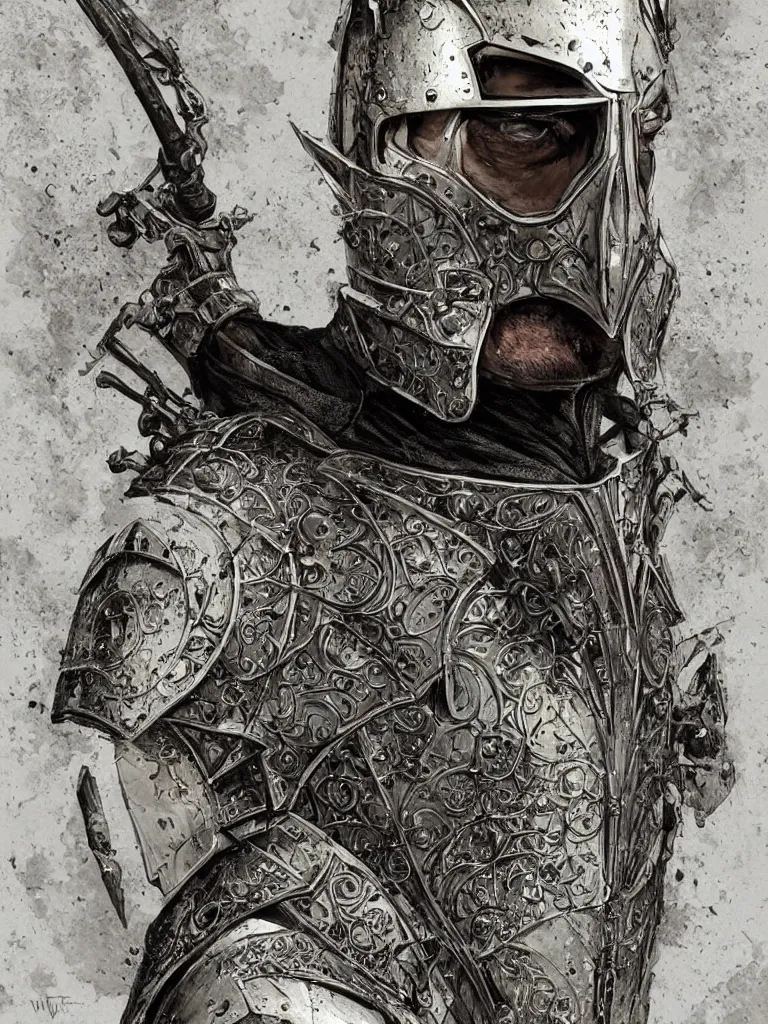 Prompt: Walter white, European beautiful luxury and evil and victorian and gothic medieval white armor knight portrait, front face, ultradetail face, ruined gothic cathedral, art and illustration by tian zi and craig mullins and WLOP and alphonse mucha, ssci-fi, fantasy, intricate complexity, human structure, hypermaximalist, fantasy character concept, dynamic lighting, shafts of golden light, f/1.2, hyperrealism 8k