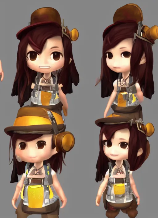 Image similar to female explorer mini cute girl, adoptable, highly detailed, rendered, ray - tracing, cgi animated, 3 d demo reel avatar, style of maple story and aura kingdom, maple story indiana jones, dark skin, cool clothes, soft shade, soft lighting, portrait pose